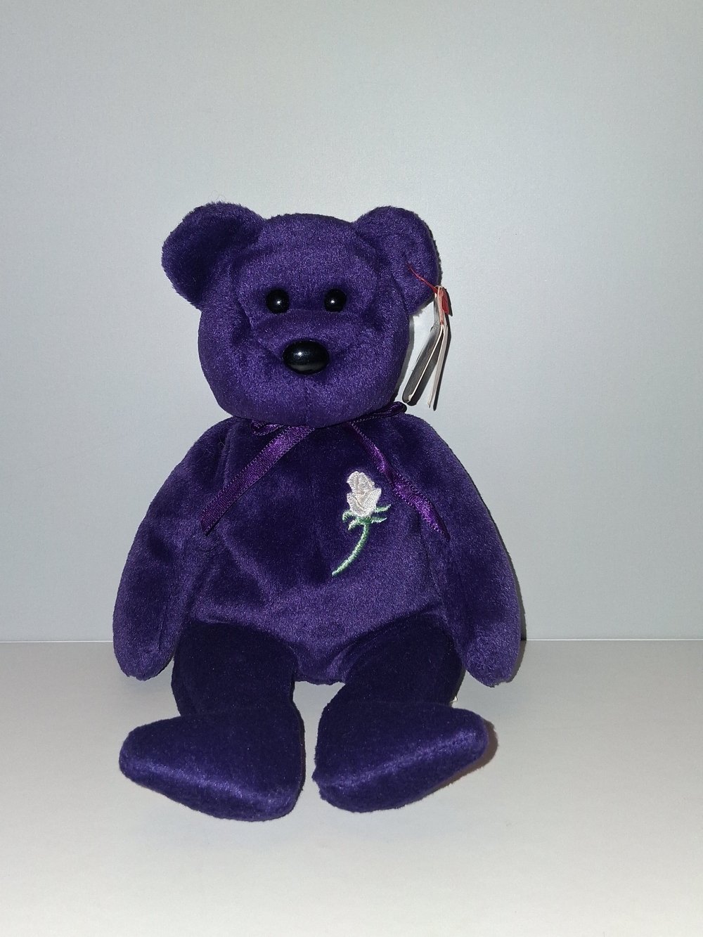 Collectible Ty Princess Diana Royal Purple Plush Bear with Embroidered Rose